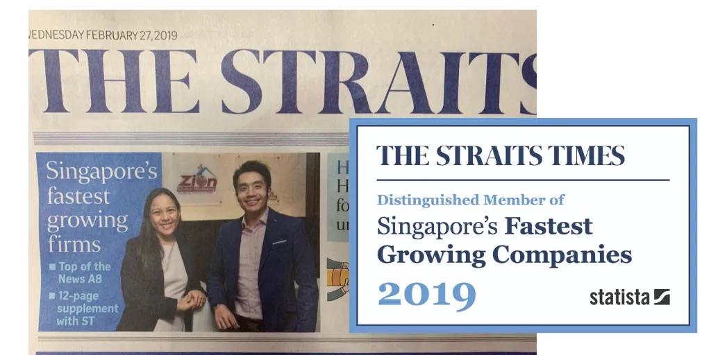 The Straits Times, Singapore's Fastest Growing Companies 2019, with Calvin and Patricia pictured
